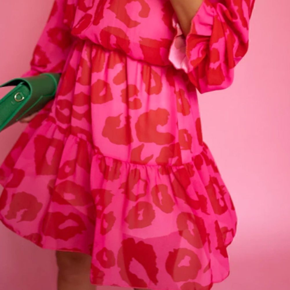 Rose Leopard Print Flounce Mini Dress - Picture 5 of 6